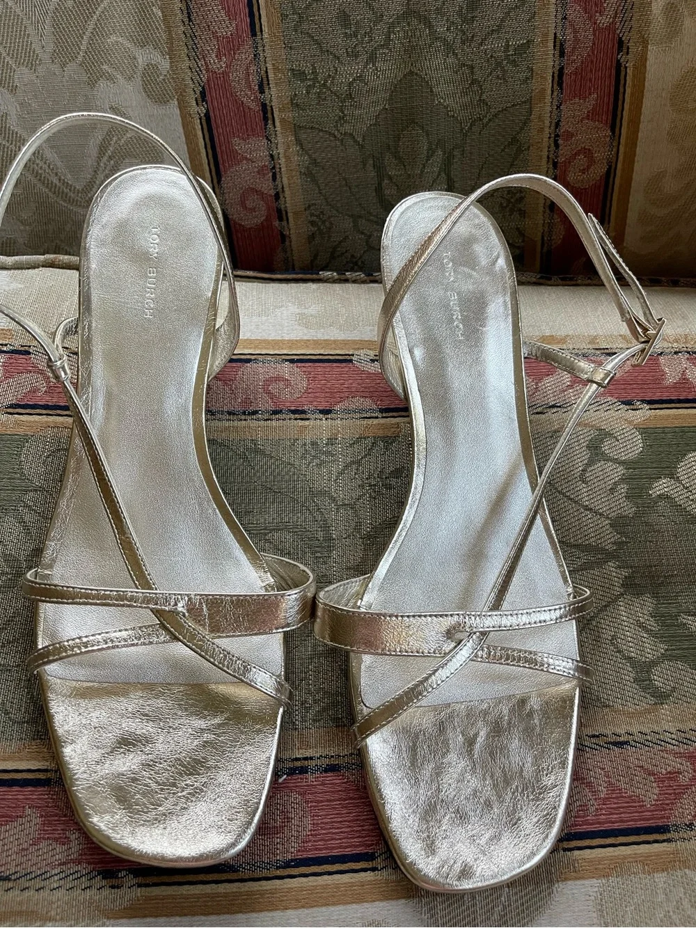 Tory Burch Strappy Metalic Leather Kitten Heel. Size 11 Women N7-18